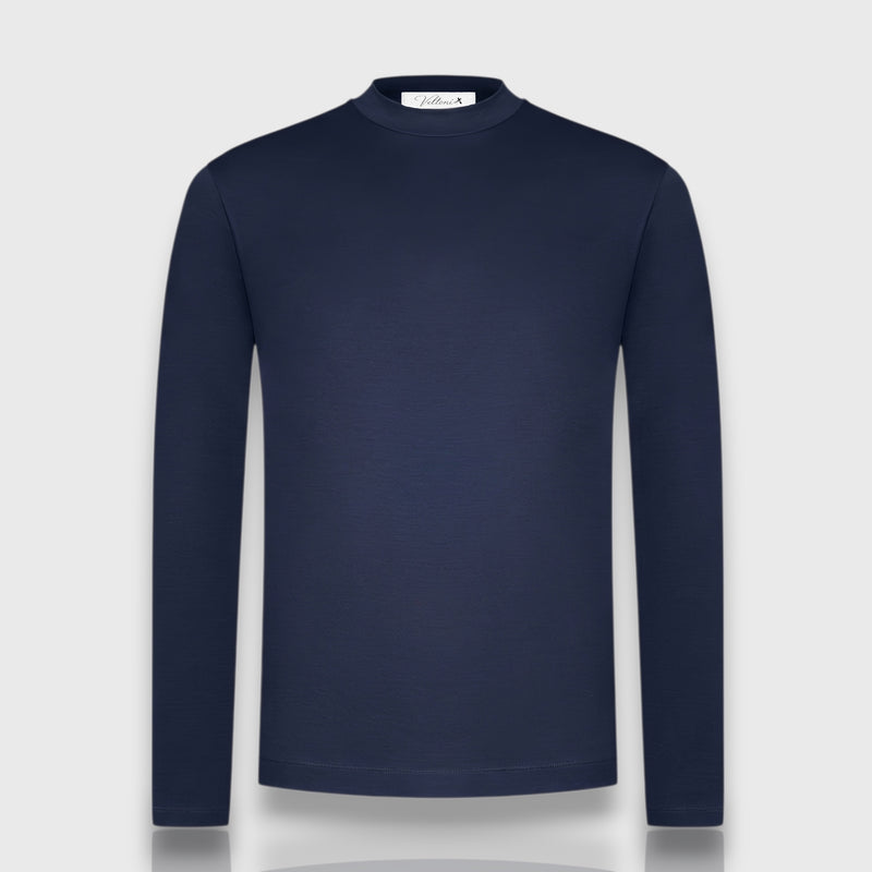 TEE-SHIRT MANCHES LONGUES EN COTON MERCERISÉ MARINE