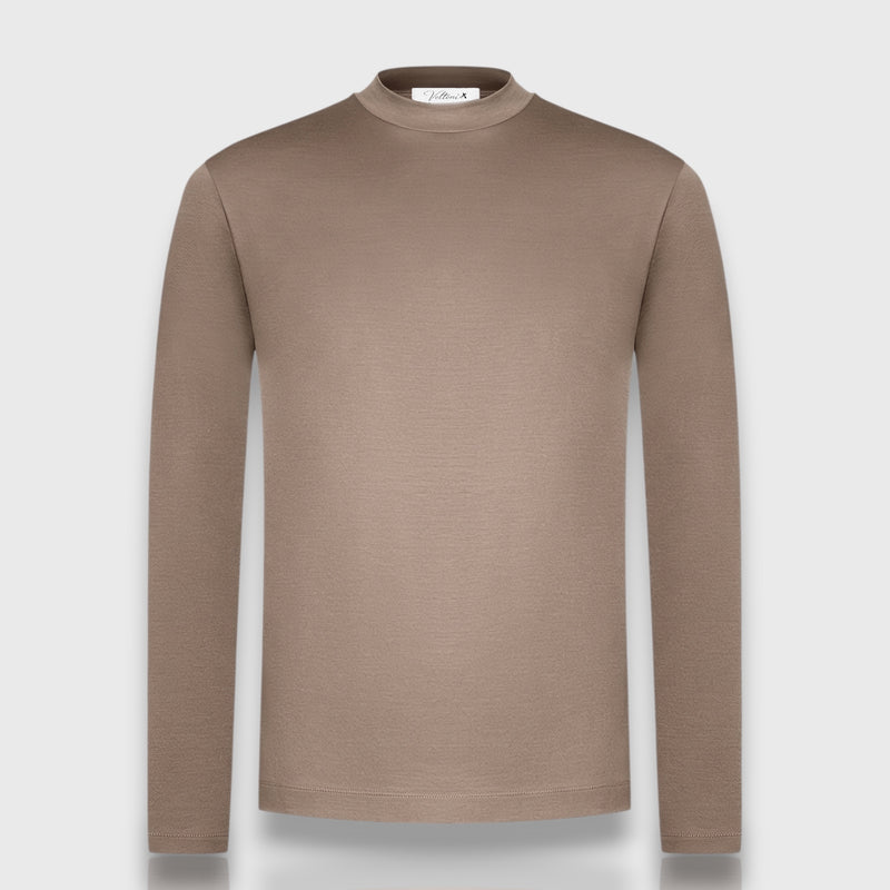 HAUT MANCHES LONGUES EN COTON MERCERISÉ TAUPE