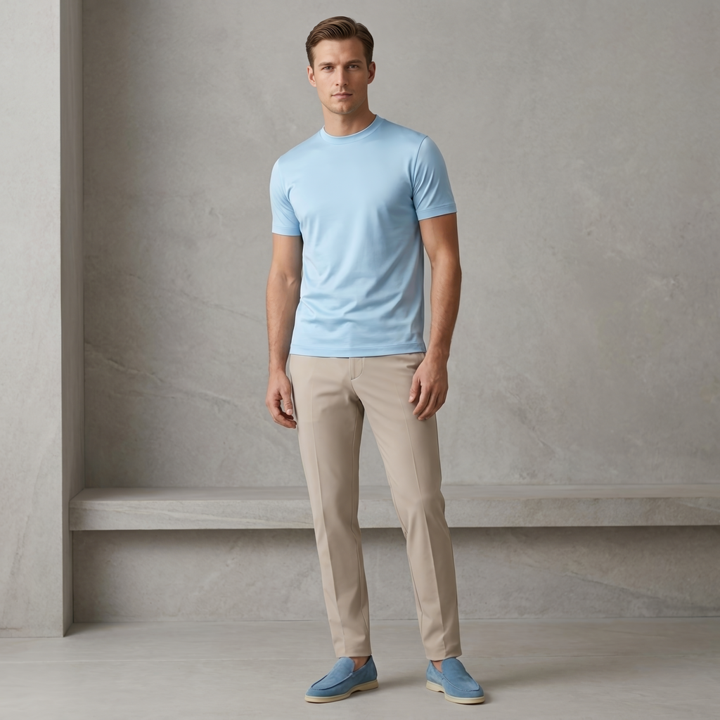 T-SHIRT MERCERIZED BLEU CLAIR